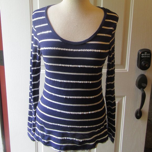 NWOT Navy and White Stripe Long Sleeve TShirt with Sequins Size S Old Navy - Picture 1 of 10